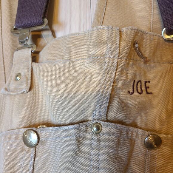 Vintage Carhartt Duck Bib Overalls 48x30 Red Quilted Insulated Double Knee "JOE" - Picture 3 of 16